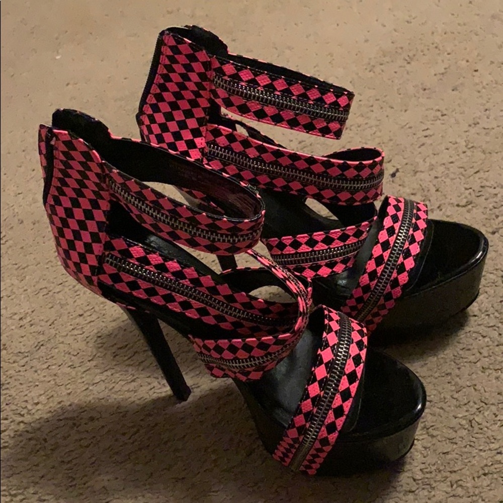 Pink and black heels